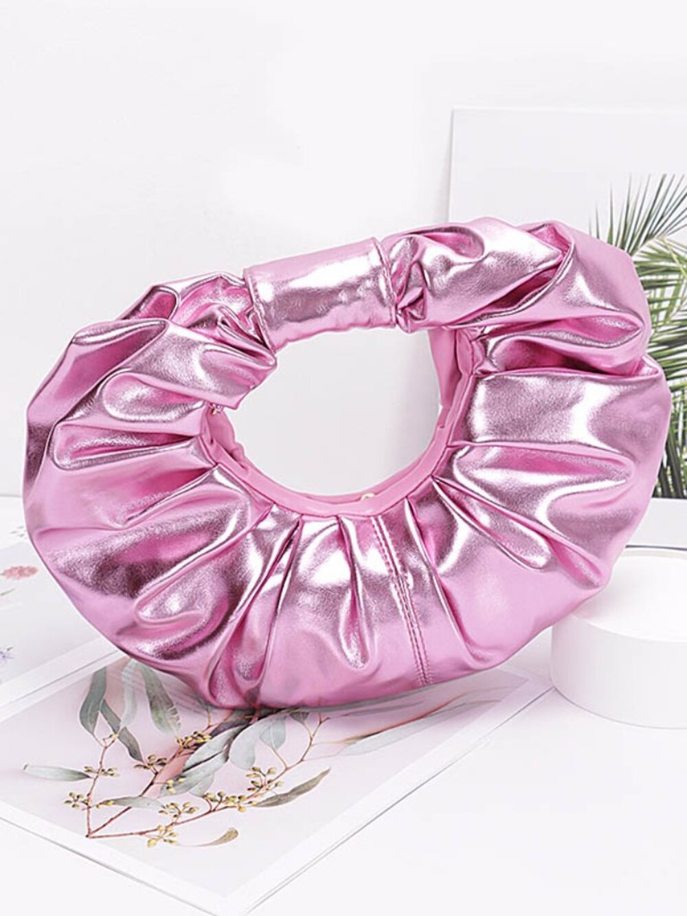 Metallic Puffy Crecsent Half-Moon - Handbag / Purse - Magenta - NWT
